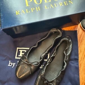 Ralph Lauren Black Leather Bow Ballet Flats